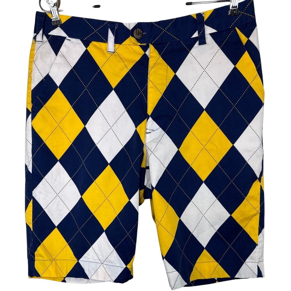 Loudmouth Golf Shorts, Blue and Gold Mega, Men's Size 34, Argyle Pattern